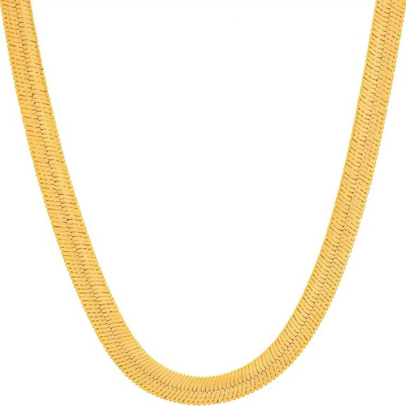 5mm Flexible Herringbone Chain Necklace 24k Real Gold Plated - Picture 1 of 9